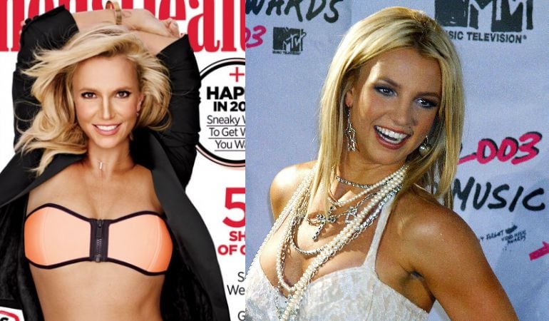 A la izquierda, portada de la edición estadounidense de &#039;Women&#039;s Health&#039;; a la derecha, Britney Spears posa durante la entrega de los Premios MTV 2003 en Nueva York