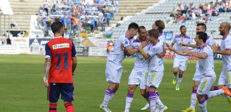 Los jugadores del Real Jaén durante uno de los partidos de la pasada temporada