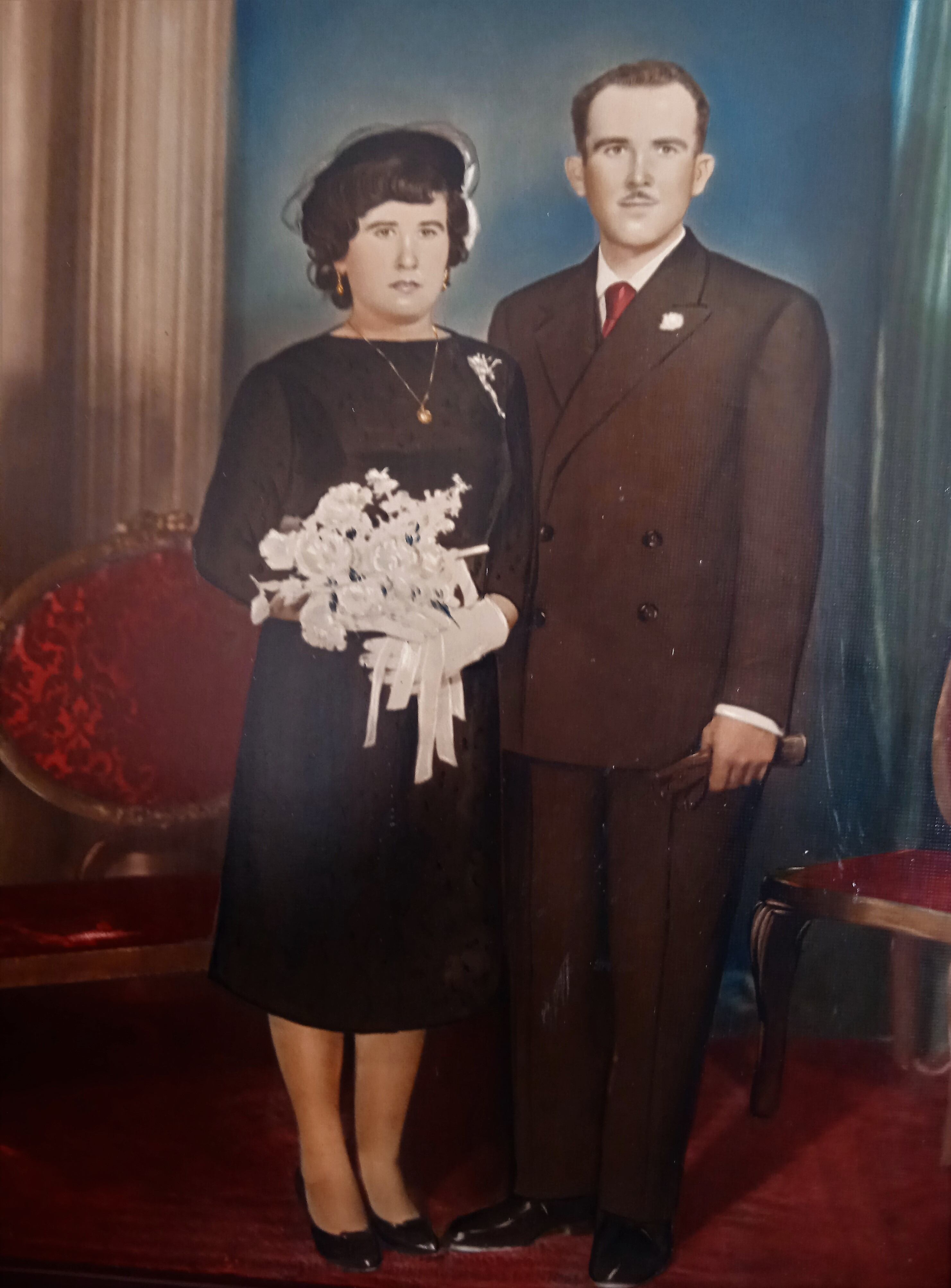 Año 1959. Fotografía pintada del enlace matrimonial de Prudencio y Florentina.