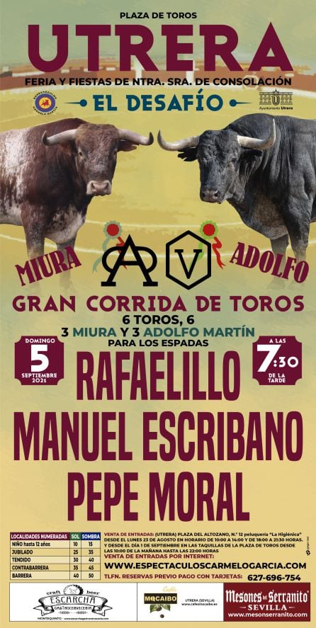 Cartel de toros y toreros para el próximo 5 de septiembre en Utrera