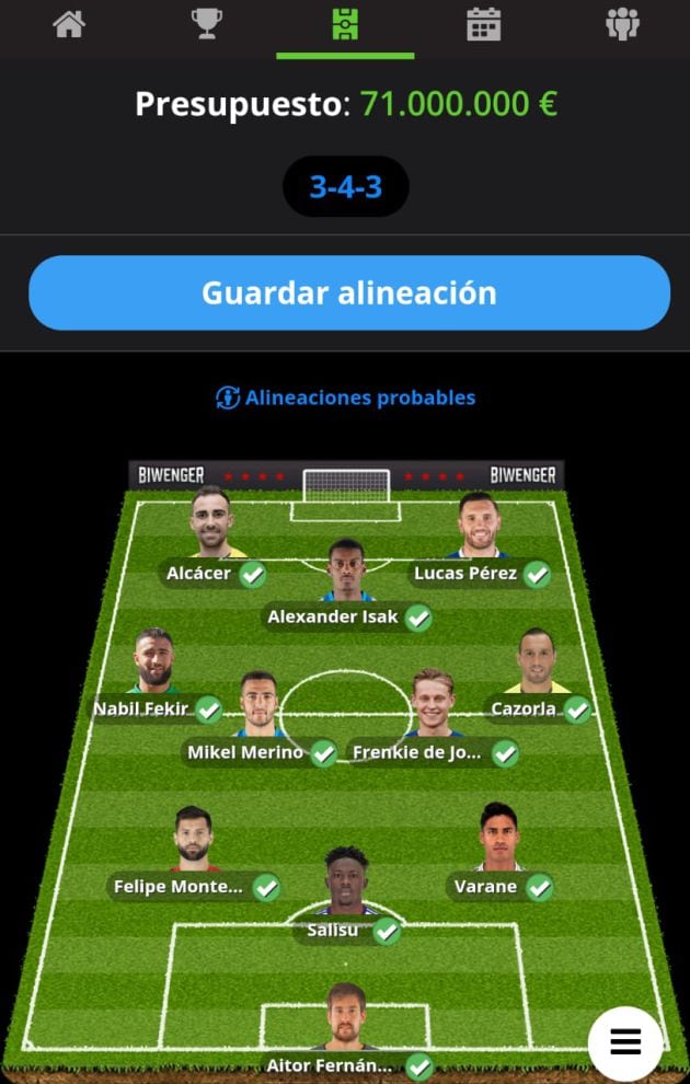 El equipo de &#039;El Larguero&#039; para esta jornada de Biwenger