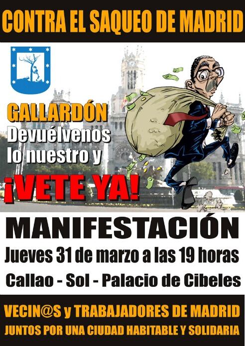 Vecinos y trabajadores municipales de Madrid convocan una manifestación para el jueves 31 de marzo para rechazar la gestión del alcalde Ruiz-Gallardón