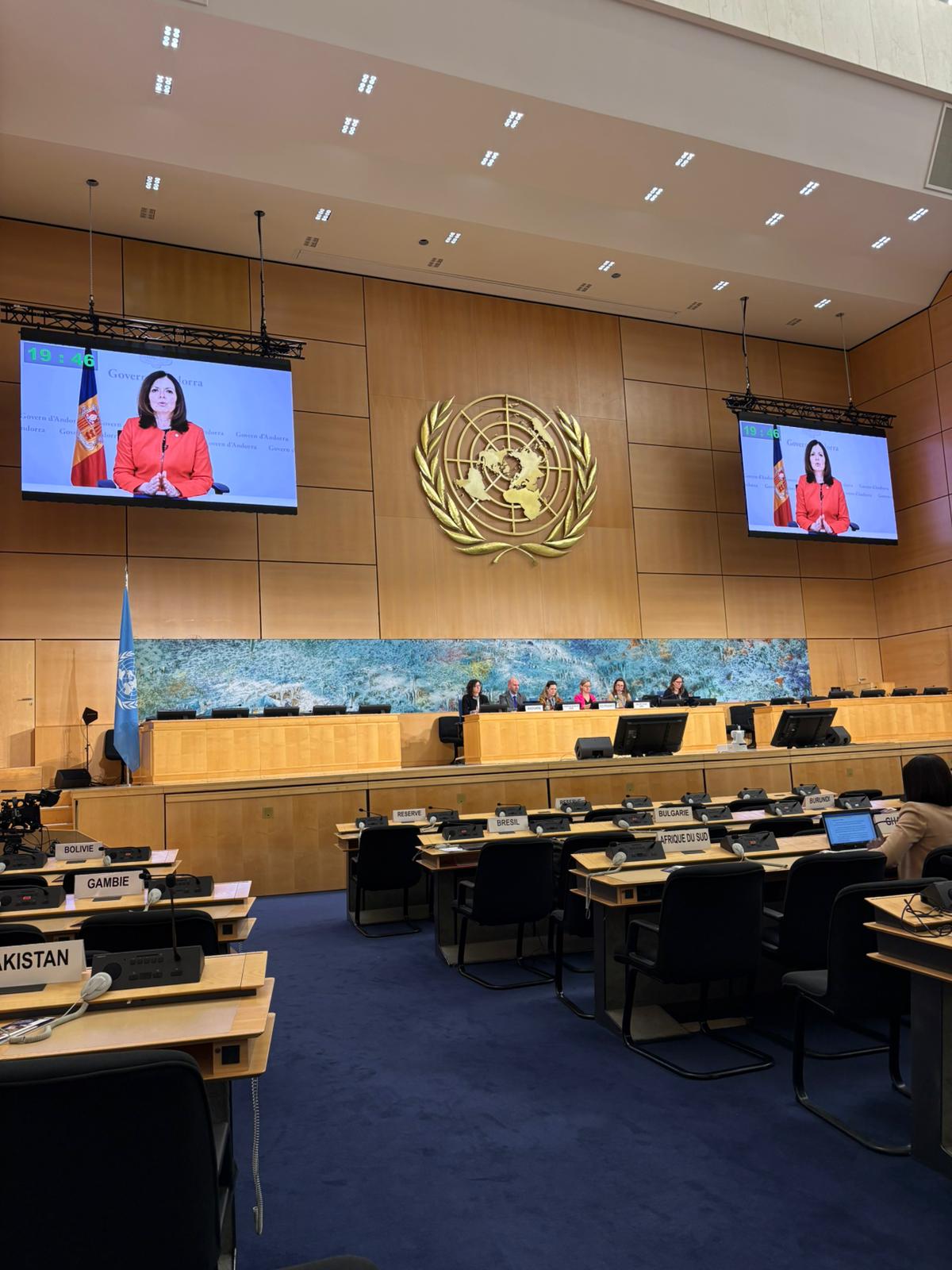 La ministra d'Afers Exteriors, Imma Tor, durant la seva intervenció en el marc del quart cicle de l’Examen Periòdic Universal