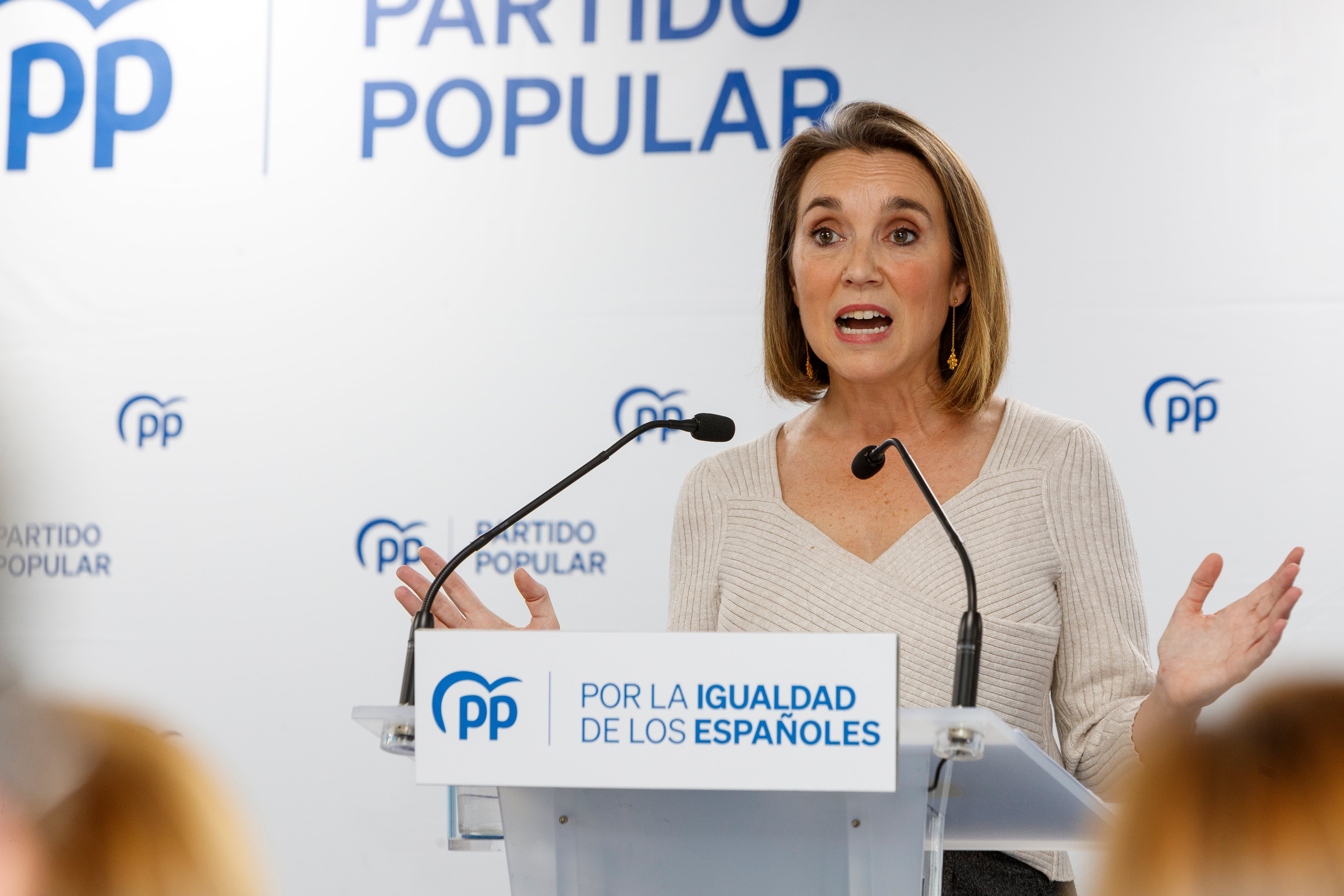 La secretaria general del PP, Cuca Gamarra, durante su participación en el Comité de Dirección del PP-Aragón, este jueves.