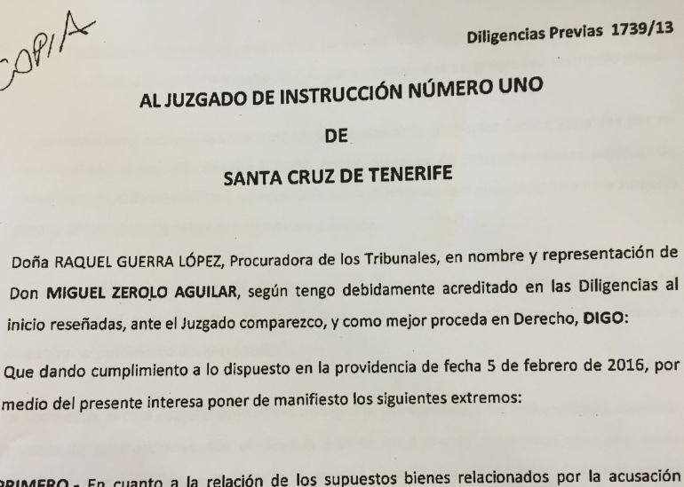 Documento remitido al juzgado por parte de Miguel Zerolo. 