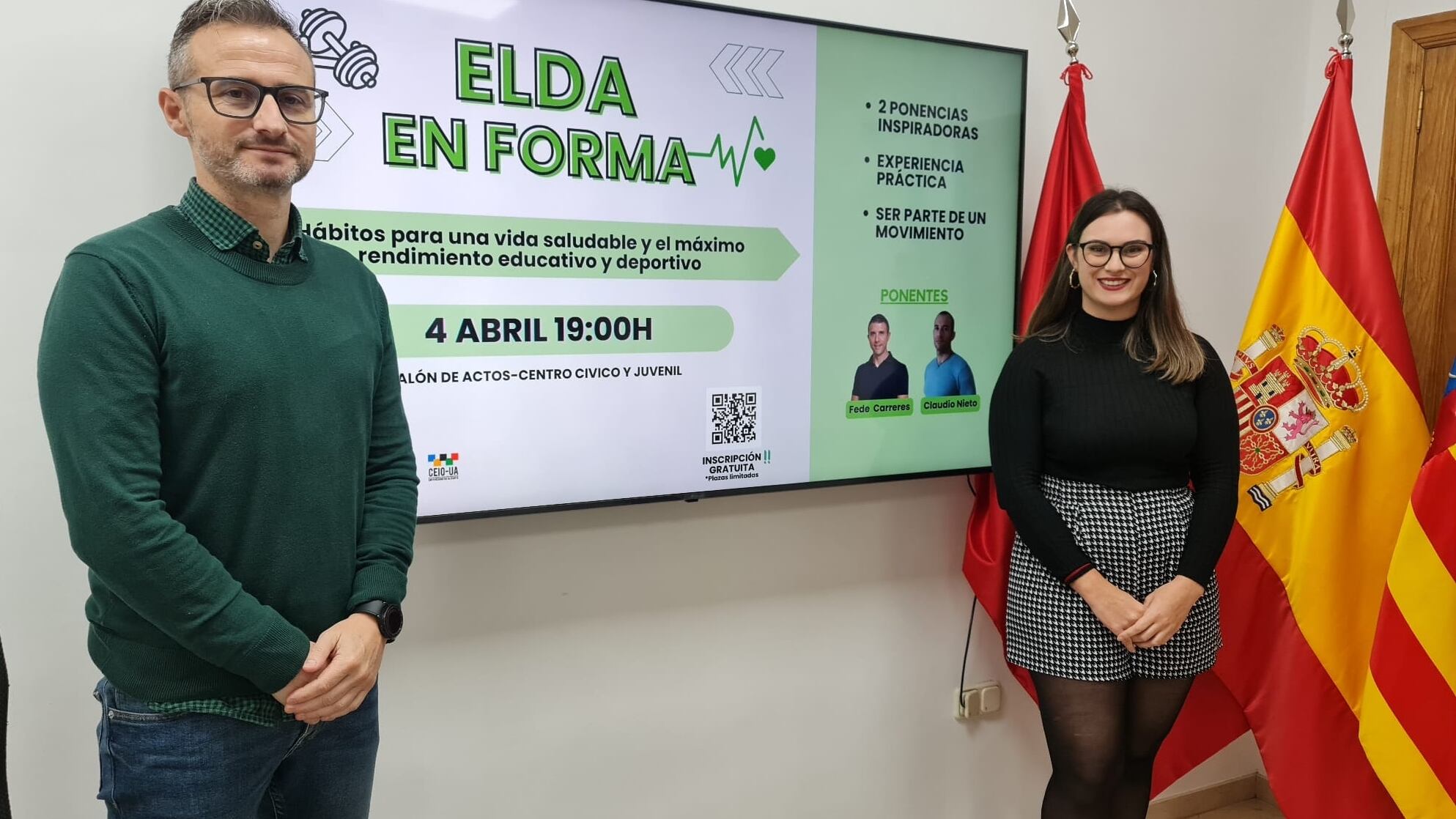 El coordinador de Deportes y la edil del área de Elda, Chema Martínez y María Gisbert
