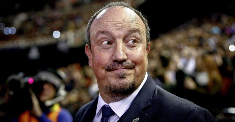 Rafael Benítez antes del partido ante el Valencia de Liga disputado en Mestalla, en Valencia