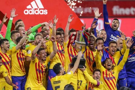 FC Barcelona celebra la Copa del Rey en La Cartuja ante el Athletic de Bilbao.