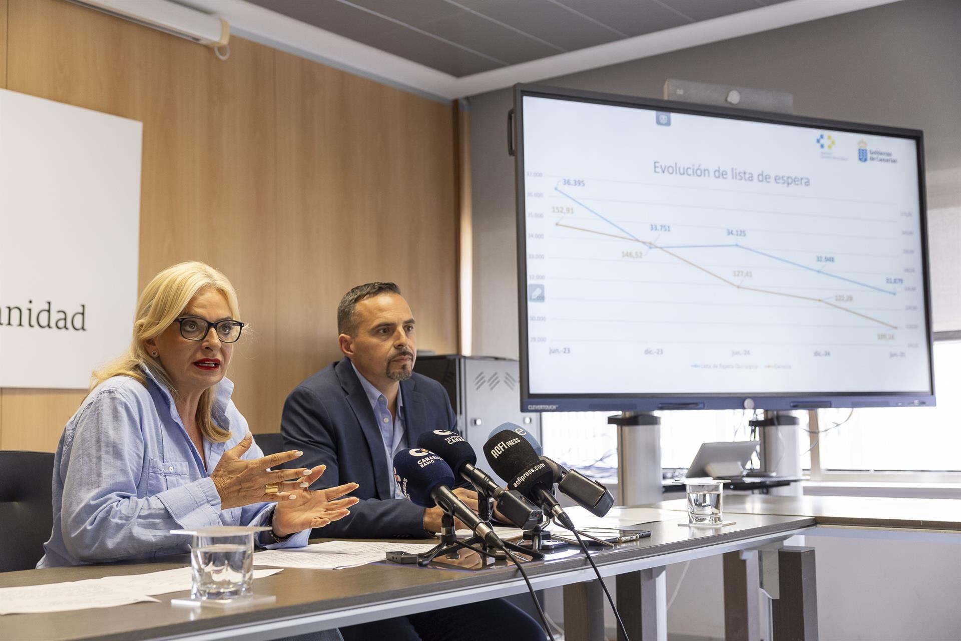 La consejera de Sanidad del Gobierno de Canarias, Esther Monzón, presenta los últimos datos de listas de espera