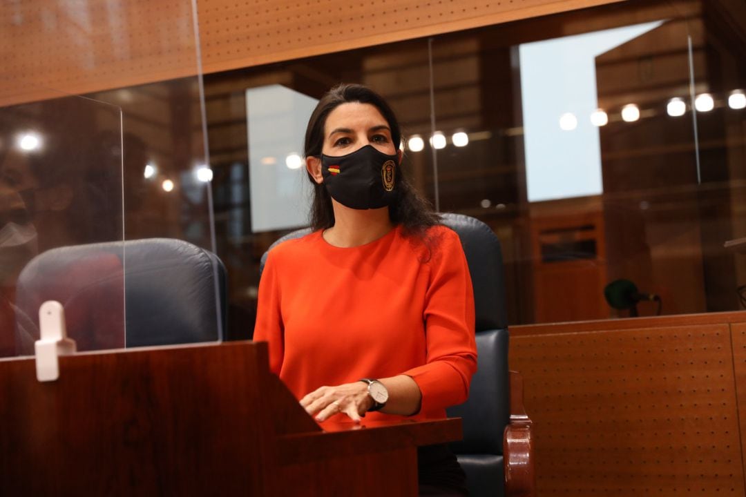 La portavoz de Vox en la Asamblea de Madrid, Rocío Monasterio, durante una sesión plenaria en la Asamblea de Madrid