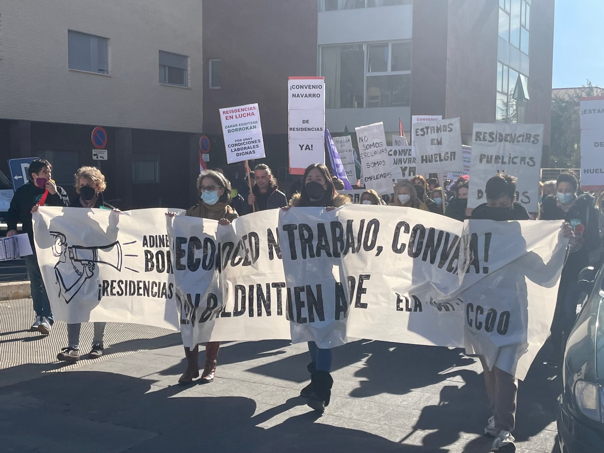 Manifestación en Tudela de los sindicatos mayoritarios del sector de los cuidados