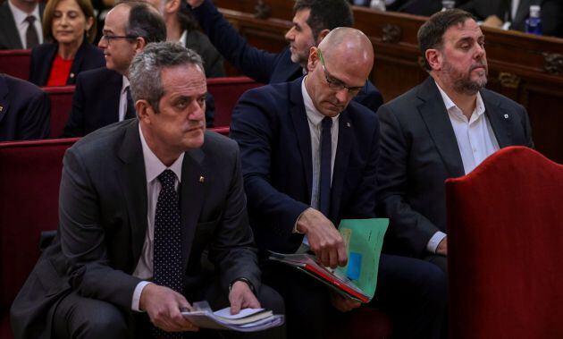 Forn, Romeva y Junqueras durante el juicio