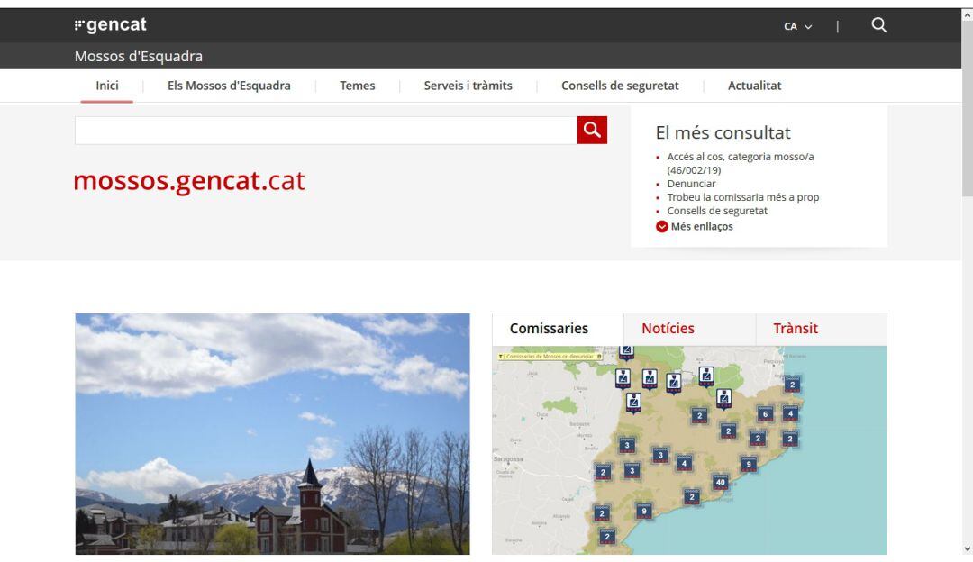 Pàgina web dels Mossos d'Esquadra