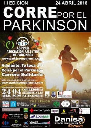 Cartel de la III Carrera Solidaria a favor de la Asociación de Parkinson en Palencia