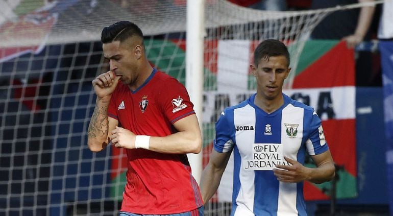 Sergio León celebra su primer gol ante el Leganés