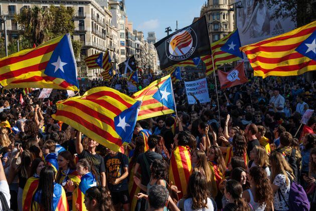 Manifestación de estudiantes en el centro de Barcelona.