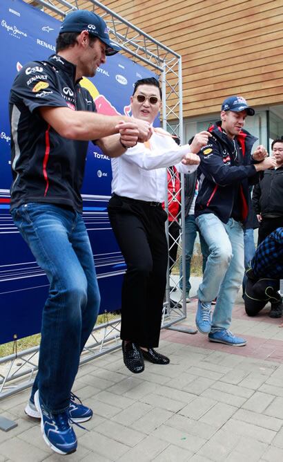 Los pilotos de Red Bull bailan junto con Psy el famoso baile del &#039;Gangnam style&#039;