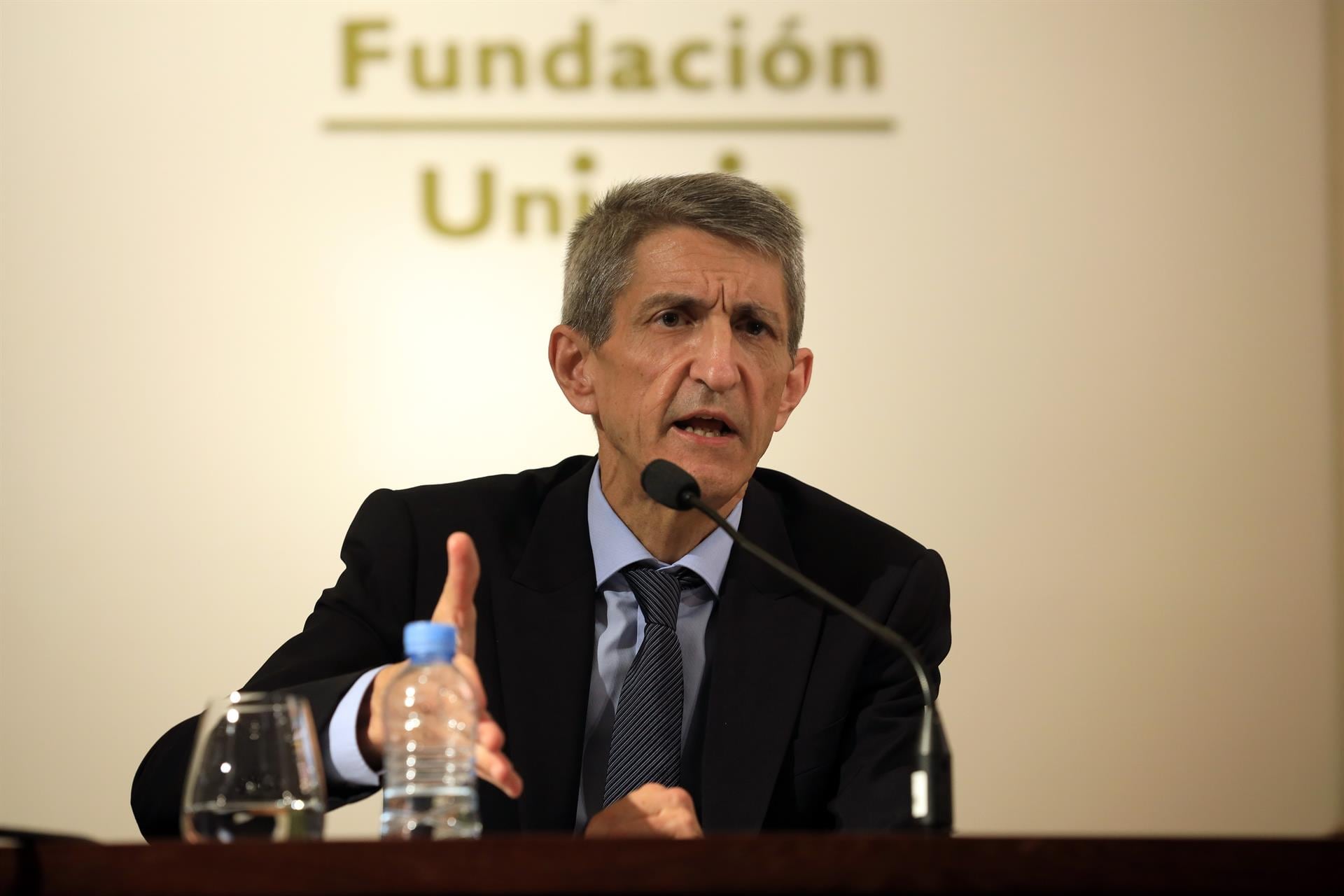 El nuevo presidente de la Fundación Bancaria Unicaja, José M. Domínguez, en rueda de prensa en Málaga a 22 de julio de 2022 , tras sustituir a Braulio Medel en el cargo