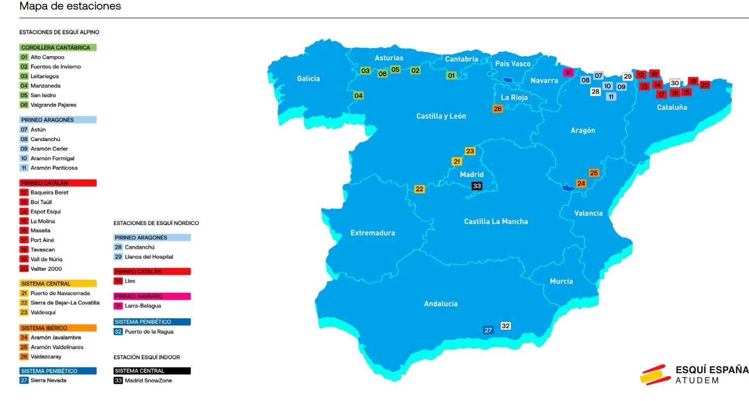 Mapa-ubicación de las estaciones de esquí en España