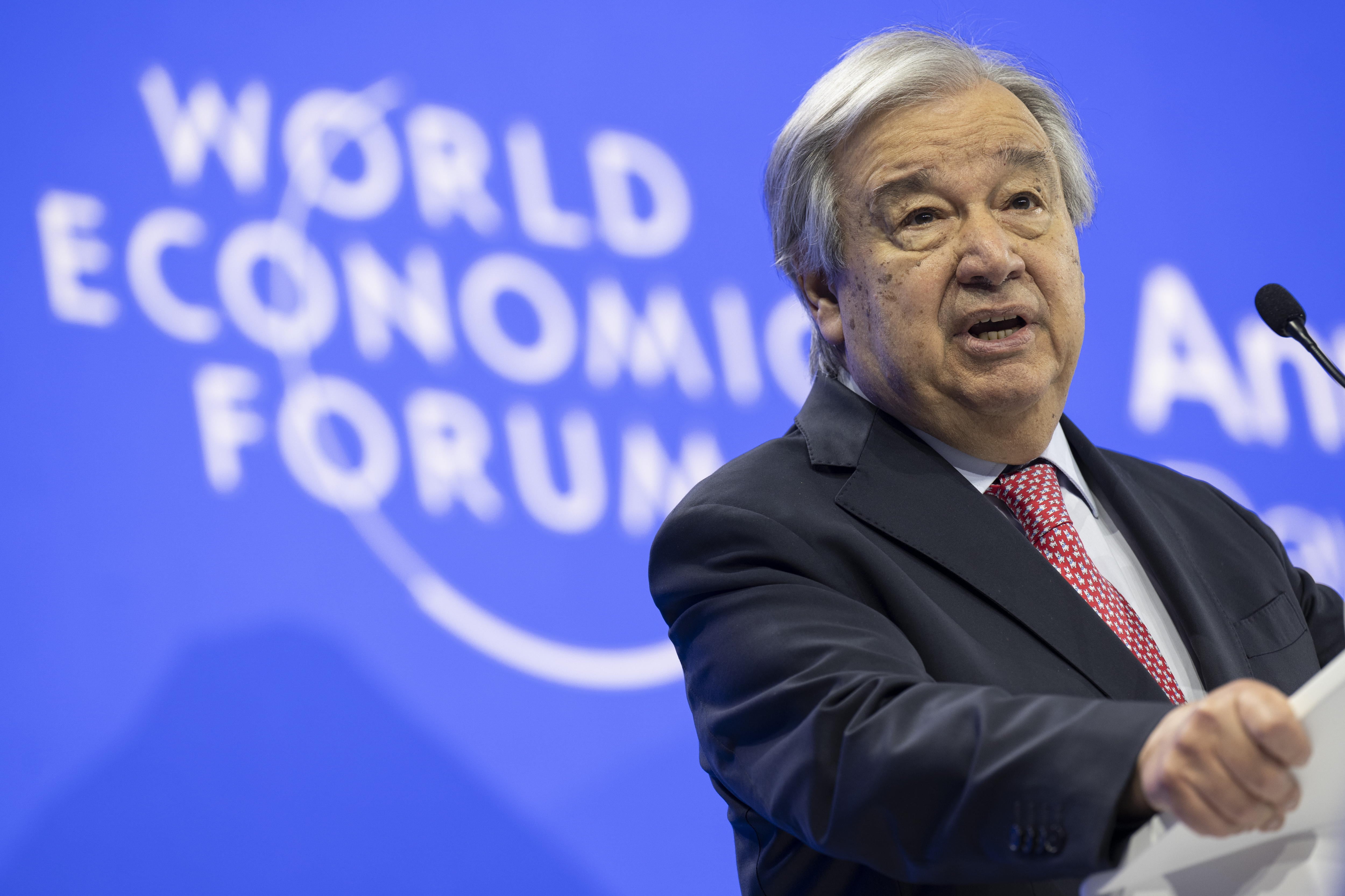 El Secretario General de la ONU, Antonio Guterres, durante su intervención este miércoles en el Foro de Davos