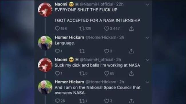 Imagen de la conversación de la aspirante a prácticas en al NASA.