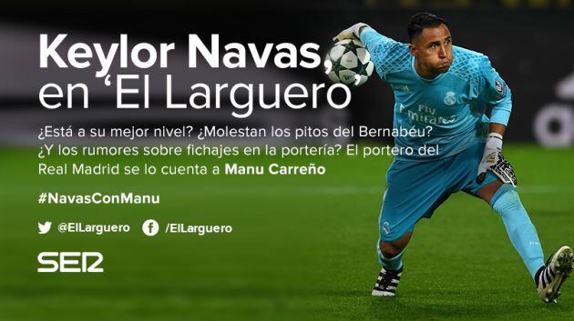 Keylor Navas se sienta este martes con Manu Carreño en El Larguero