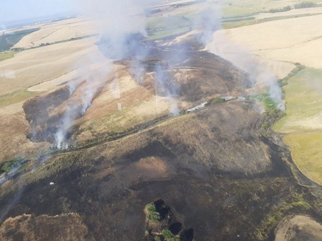 Vista aérea del incendio en Palma del Río