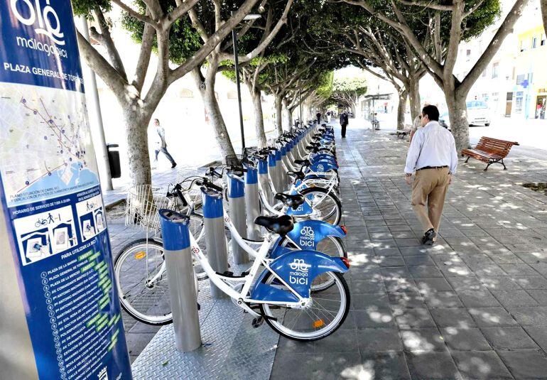 Estación del servicio de préstamo de bicicletas contratado por el ayuntamiento de Málaga