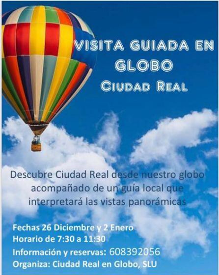 Cartel de las visitas en globo en Ciudad Real y Villanueva de los Infantes