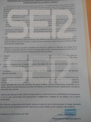 Éste es el documento con los compromisos que la empresa ha ofrecido a los trabajadores
