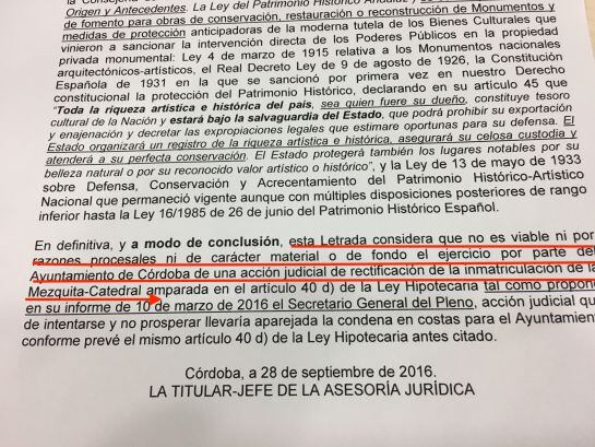 Detalle del informe de la Asesoría Jurídica