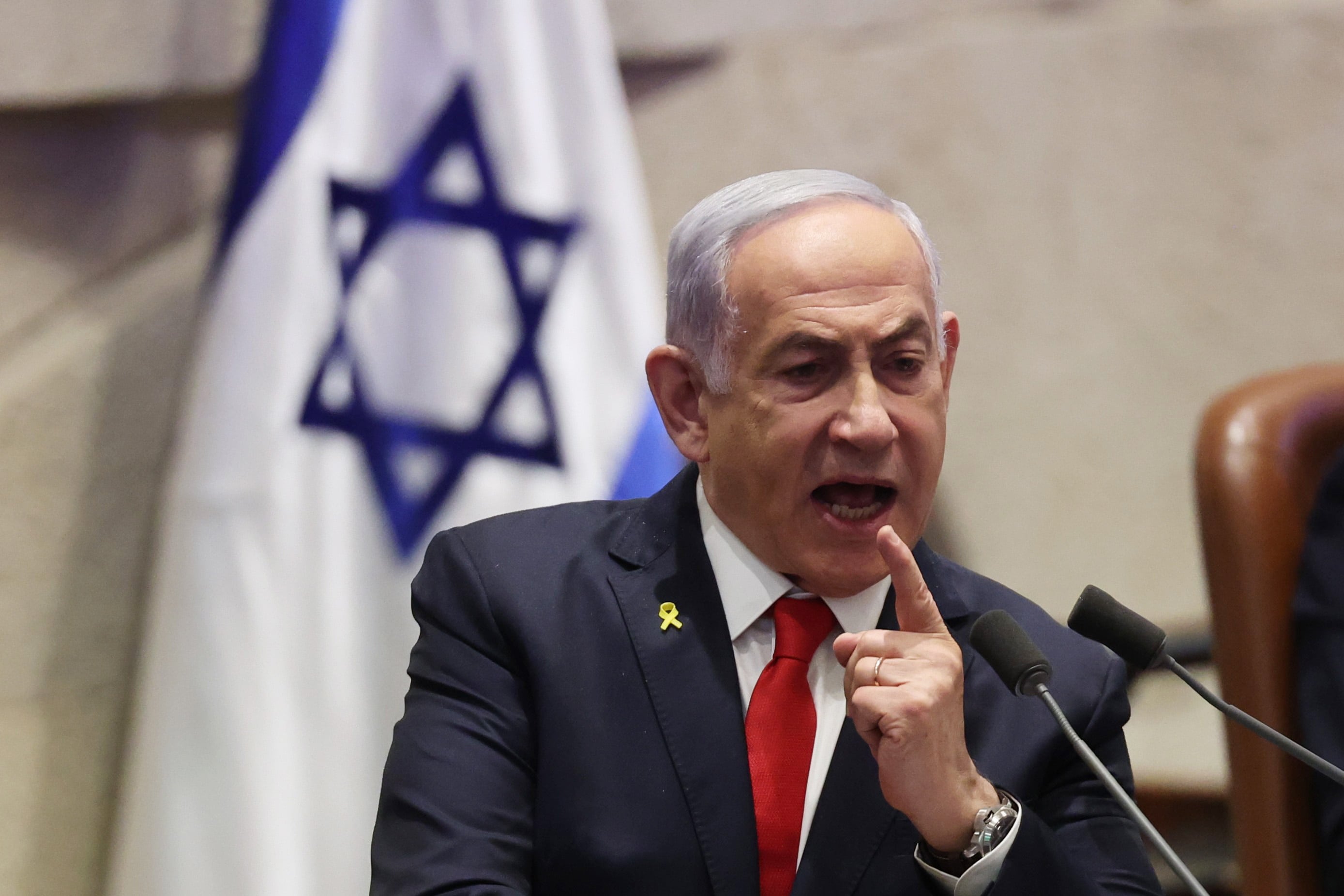 El primer ministro israelí, Benjamín Netanyahu, durante un discurso