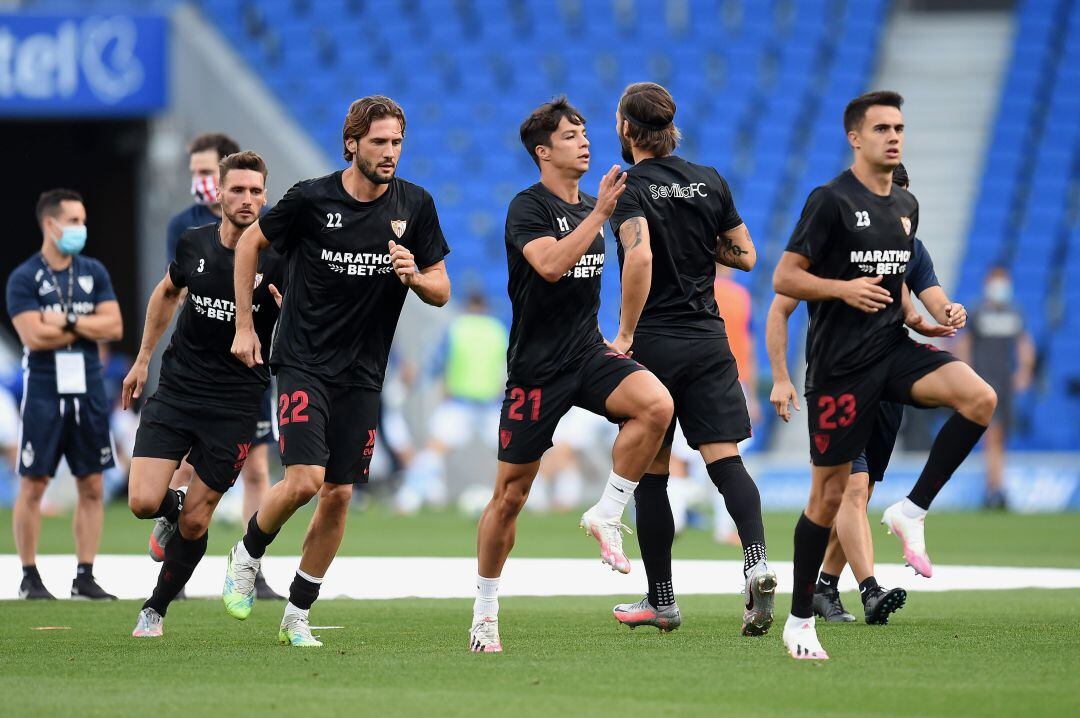 Varios jugadores del Sevilla, durante un entrenamiento