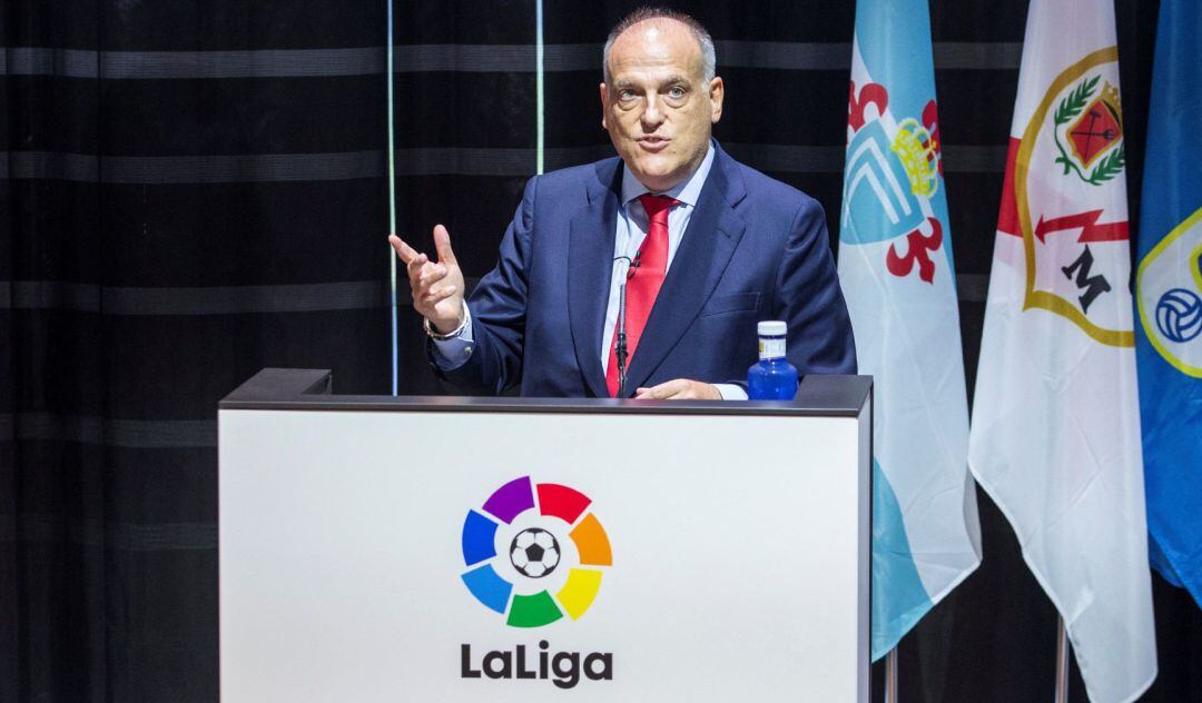 Javier Tebas en un acto de la Liga