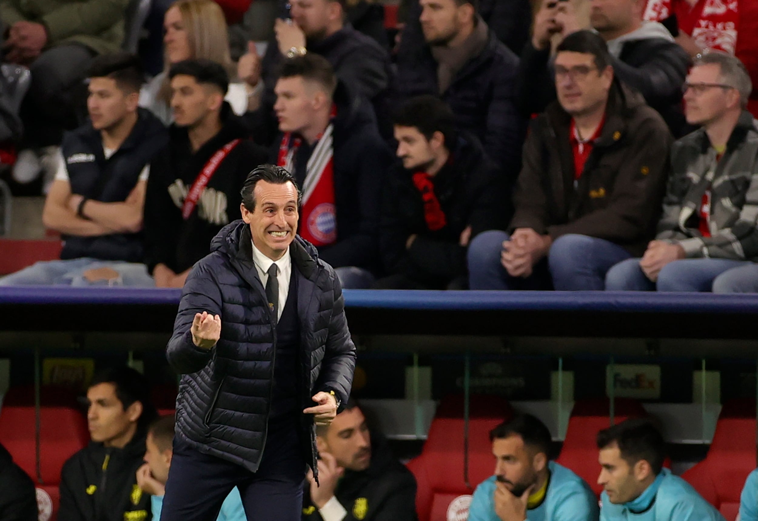 Munich (Germany), 12/04/2022.- Villarreal&#039;s head coach Unai Emery reacts during the UEFA Champions League quarter final, second leg soccer match between Bayern Munich and Villarreal CF in Munich, Germany, 12 April 2022. (Liga de Campeones, Alemania) EFE/EPA/FRIEDEMANN VOGEL
