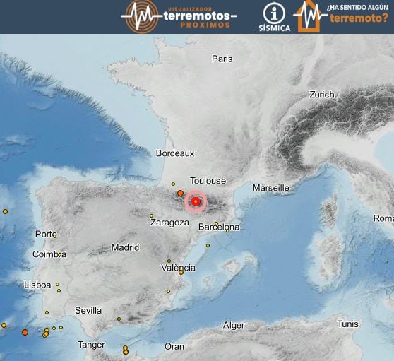 Página del Instituto Geográfico Nacional mostrando la zona del seísmo