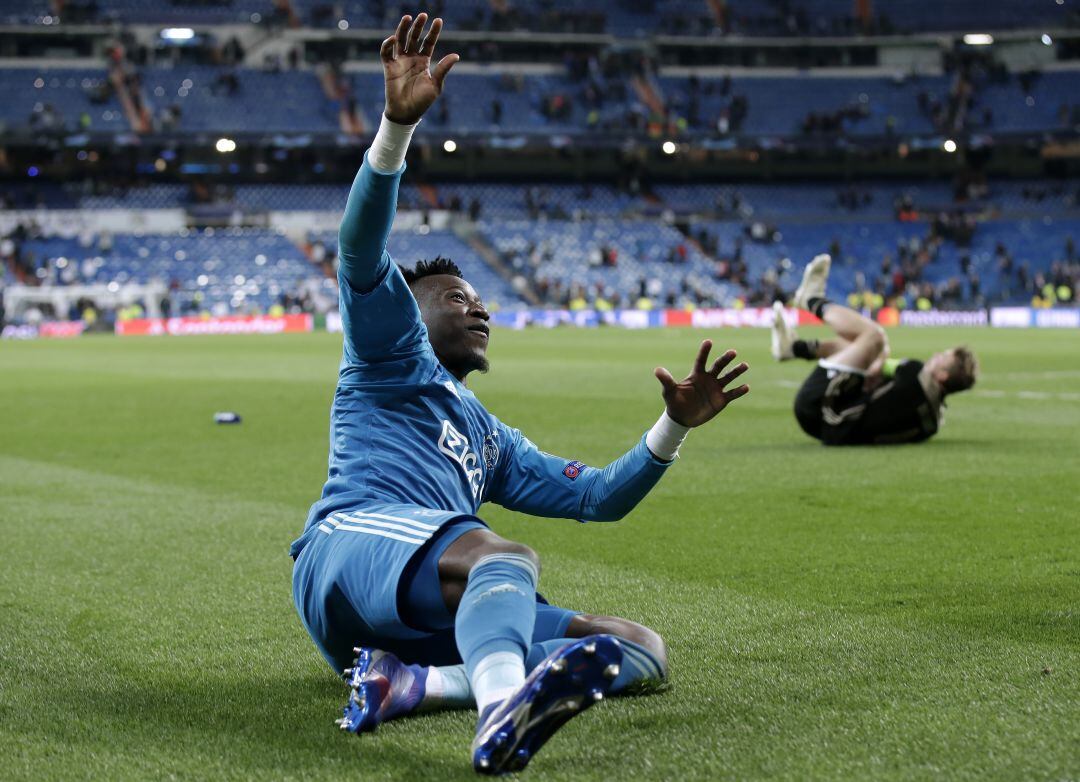 Onana celebra la victoria en el Bernabéu el 5 de marzo de 2019