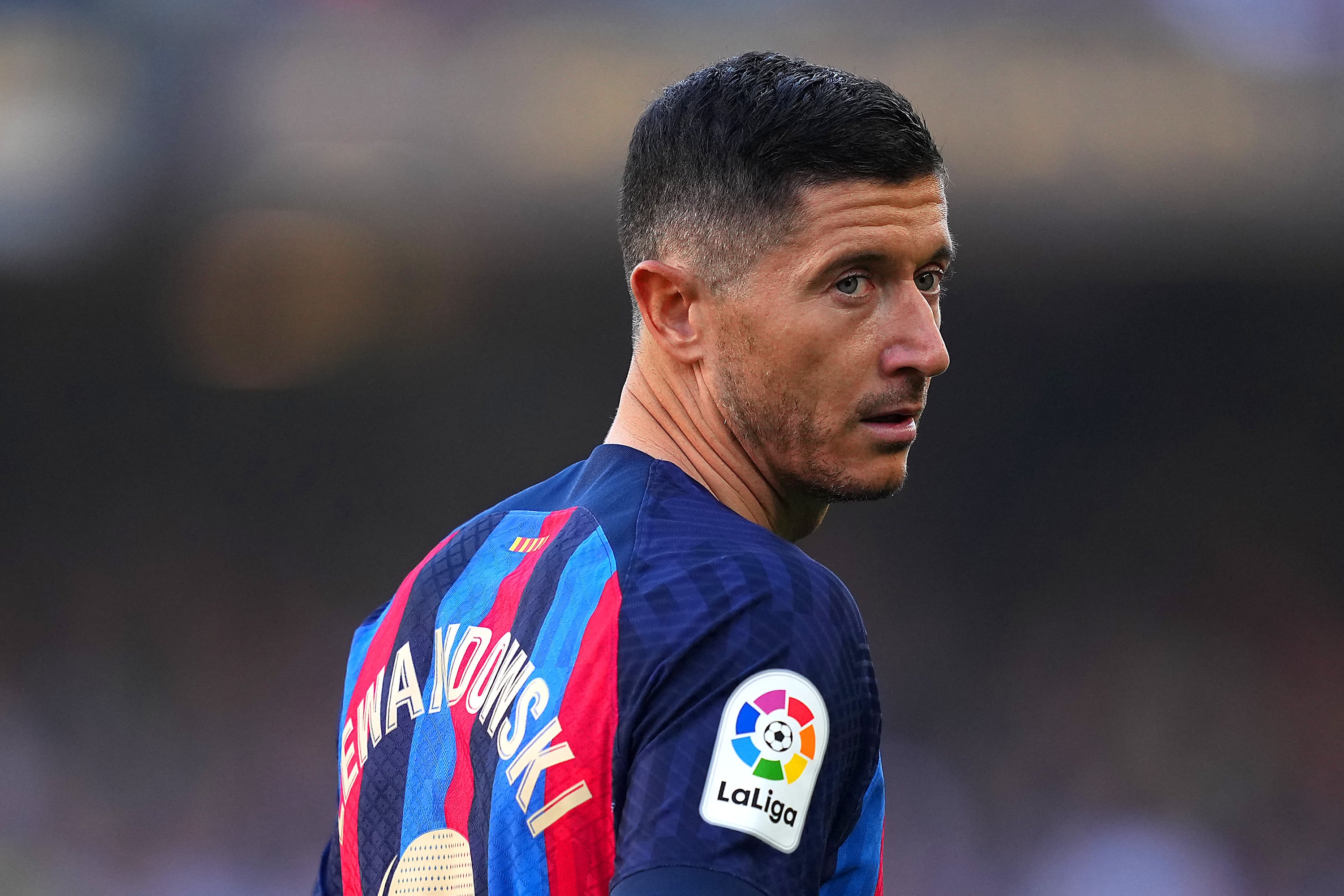 Lewandowski, en el Camp Nou ante el RCD Espanyol.