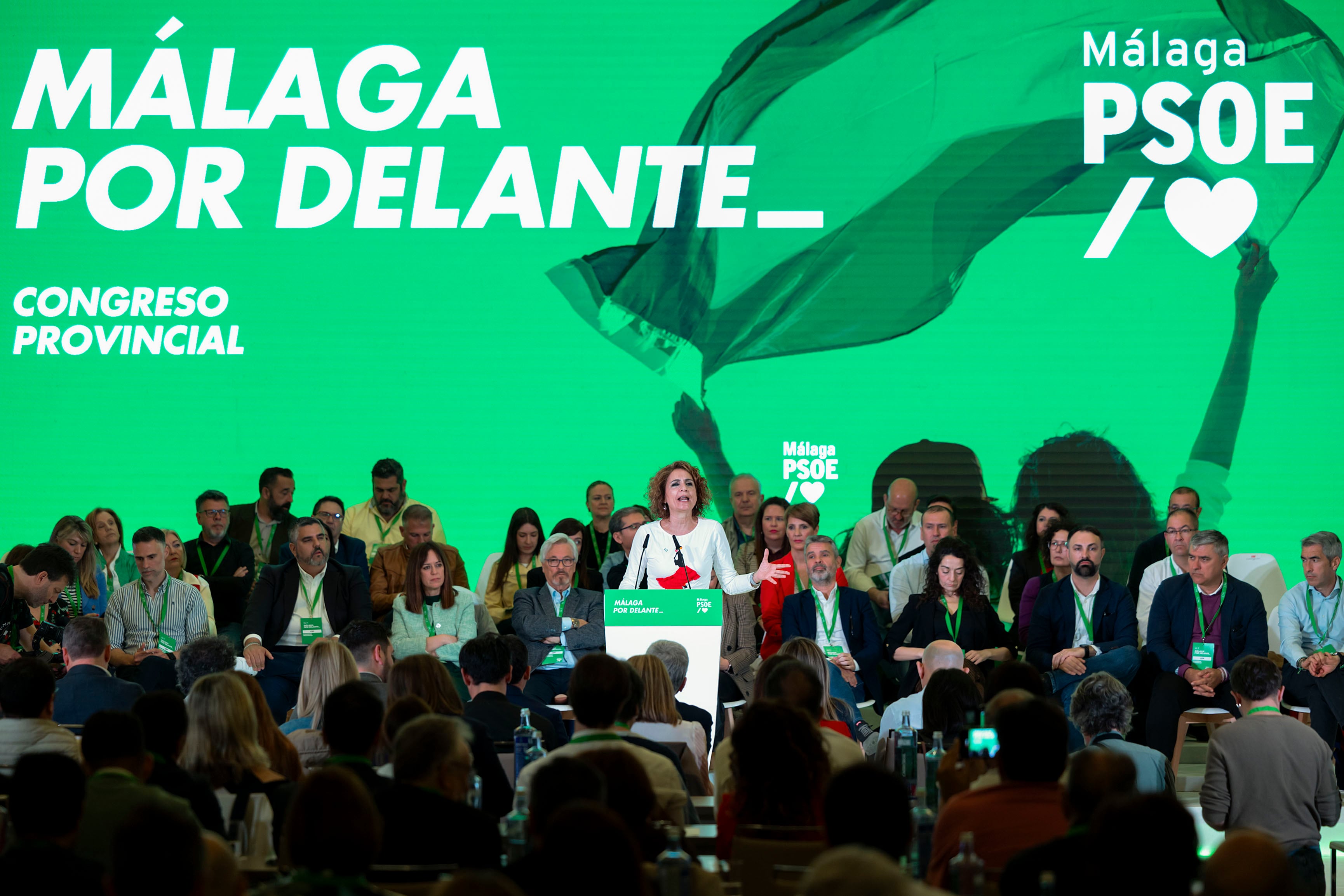 MÁLAGA, 30/03/2025.- La secretaria general del PSOE de Andalucía, María Jesús Montero, interviene en el congreso del PSOE de Málaga, este domingo. EFE/Daniel Pérez
