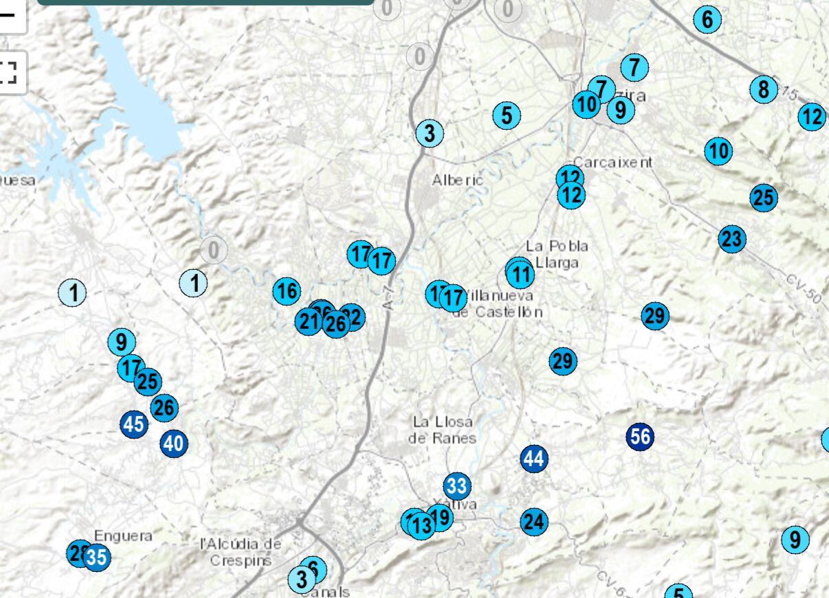 Mapa de registros de AVAMET. Fuente: AVAMET