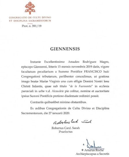 Comunicado oficial de la Coronación Canónica-Pontificia