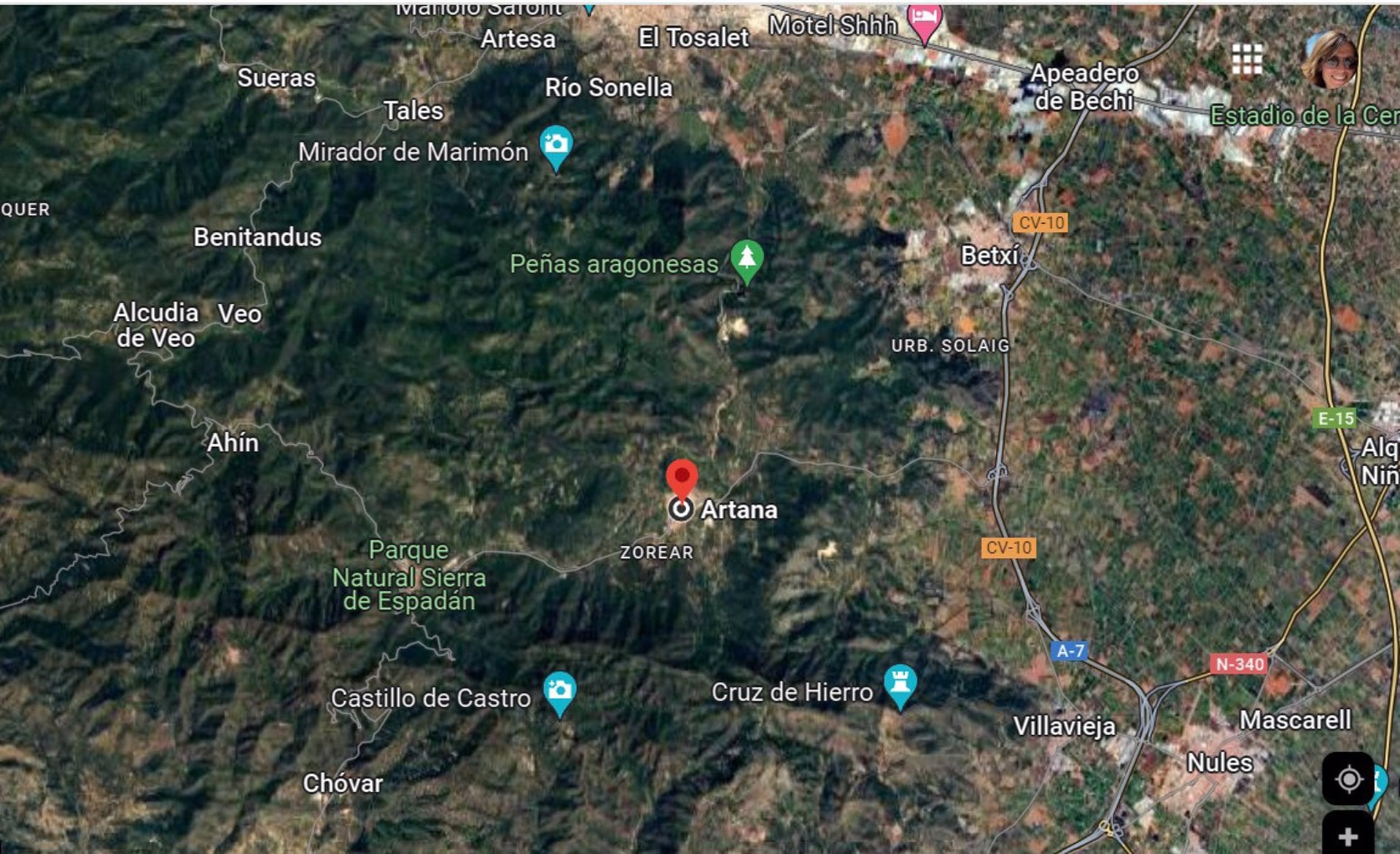 Zona del incendio, Artana - GOOGLE MAPS