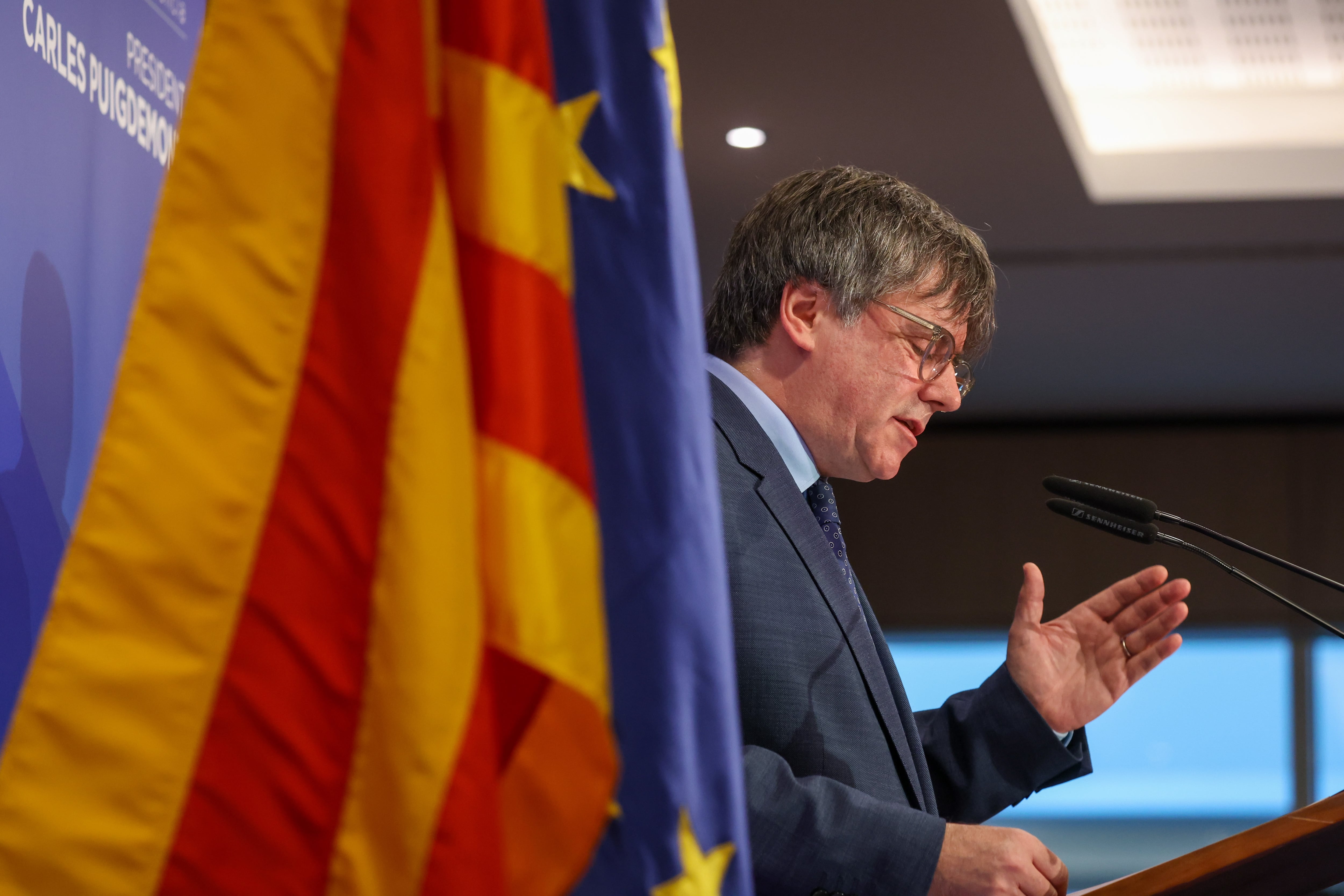 Carles Puigdemont, en una rueda de prensa en Bruselas.