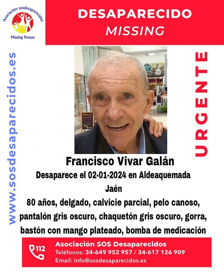 Cartel con el que se busca a Francisco Vivar Galán, de 80 años y vecino de Aldeaquemada.