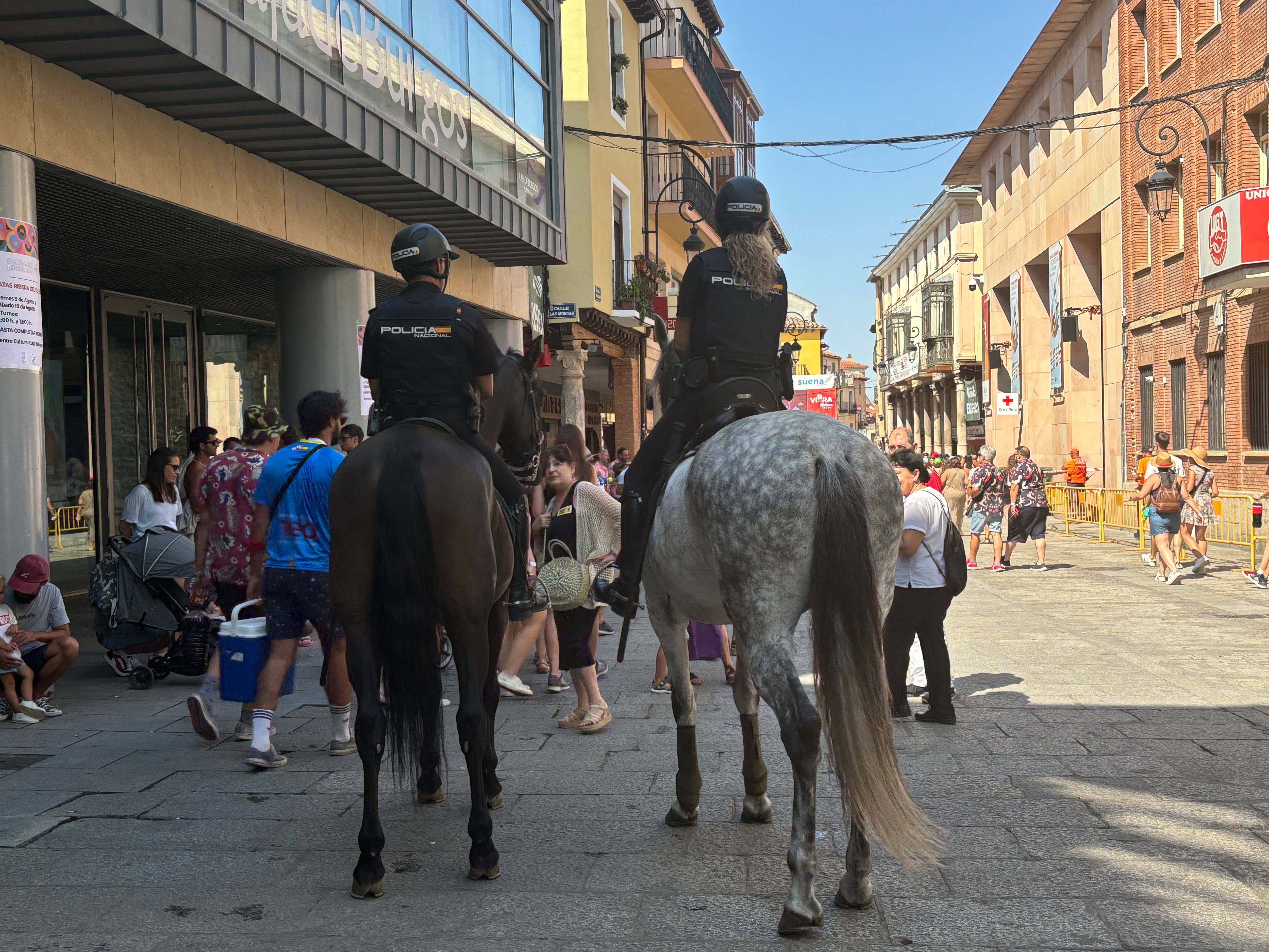 Policías a caballo en el centro de Aranda durante Sonorama