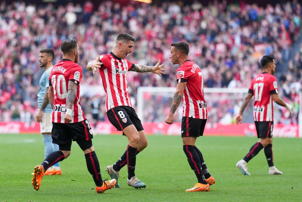 Berenguer y Sancet celebran el gol del primero en el encuentro ante el Celta