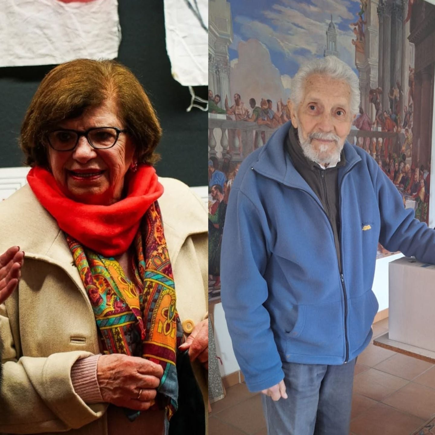 Dora Carrera, una de las fundadoras de Érguete, y Ángel Barros, pintor redondelano