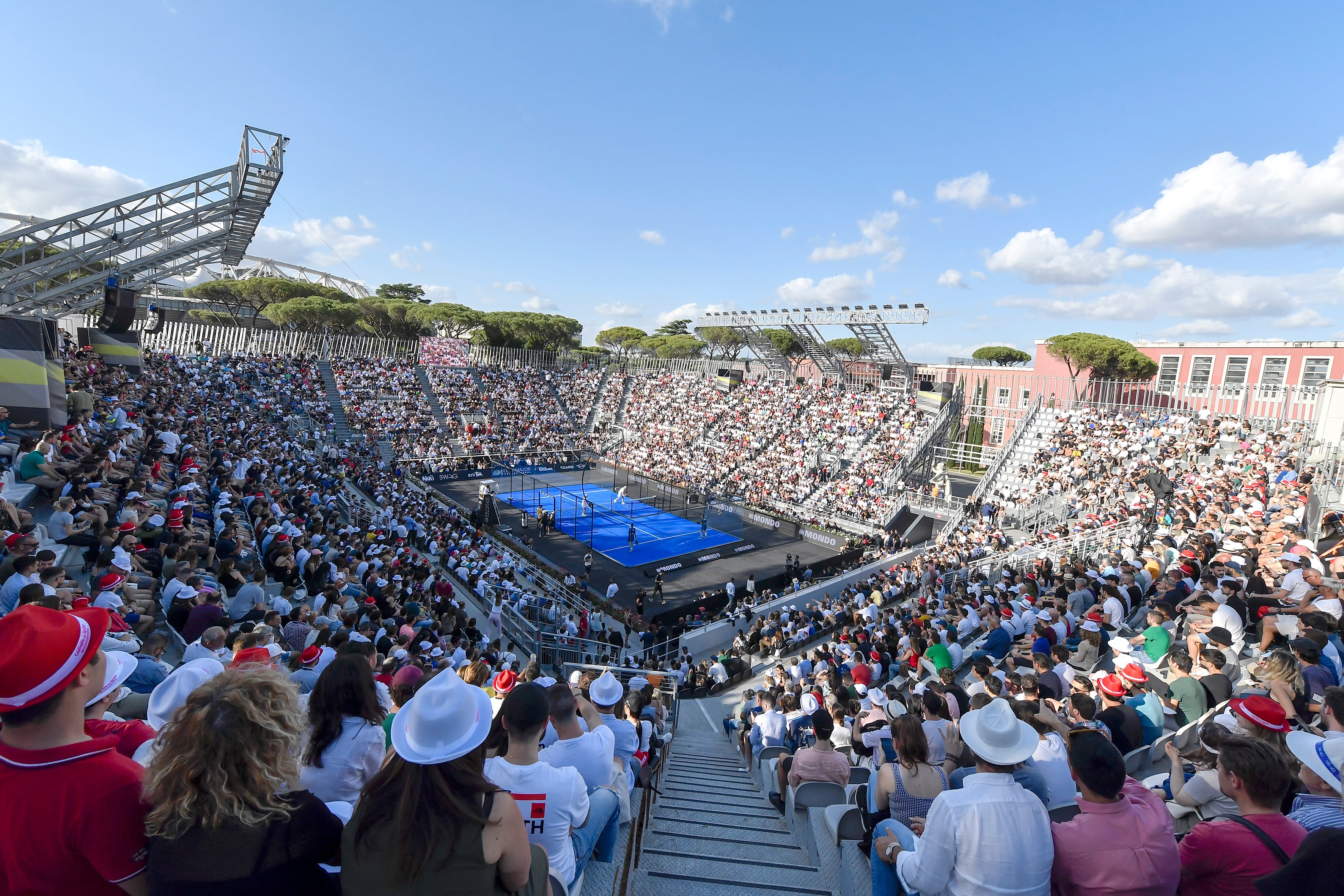 FORO ITALICO, ROME, ITALY - 2022/05/29: The sold-out stadium is seen during the final match of the Italy Major Premier Padel 2022 between Alejandro Galan Romo and Juan Lebron Chincoa of Spain against Francisco Navarro Compan of Spain and Martin Di Nenno of Argentina. Juan Lebron Chincoa and Alejandro Galan Romo won 4-6, 7-5, 6-4. (Photo by Andrea Staccioli/Insidefoto/LightRocket via Getty Images)