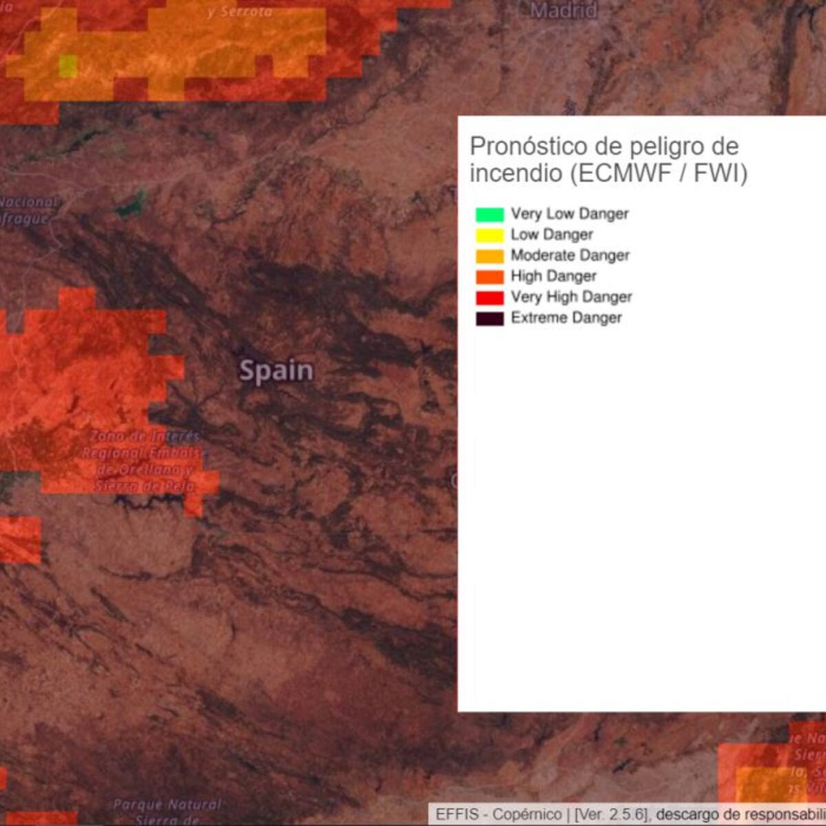 Peligro de incendio en Extremadura del 1 de julio de 2020