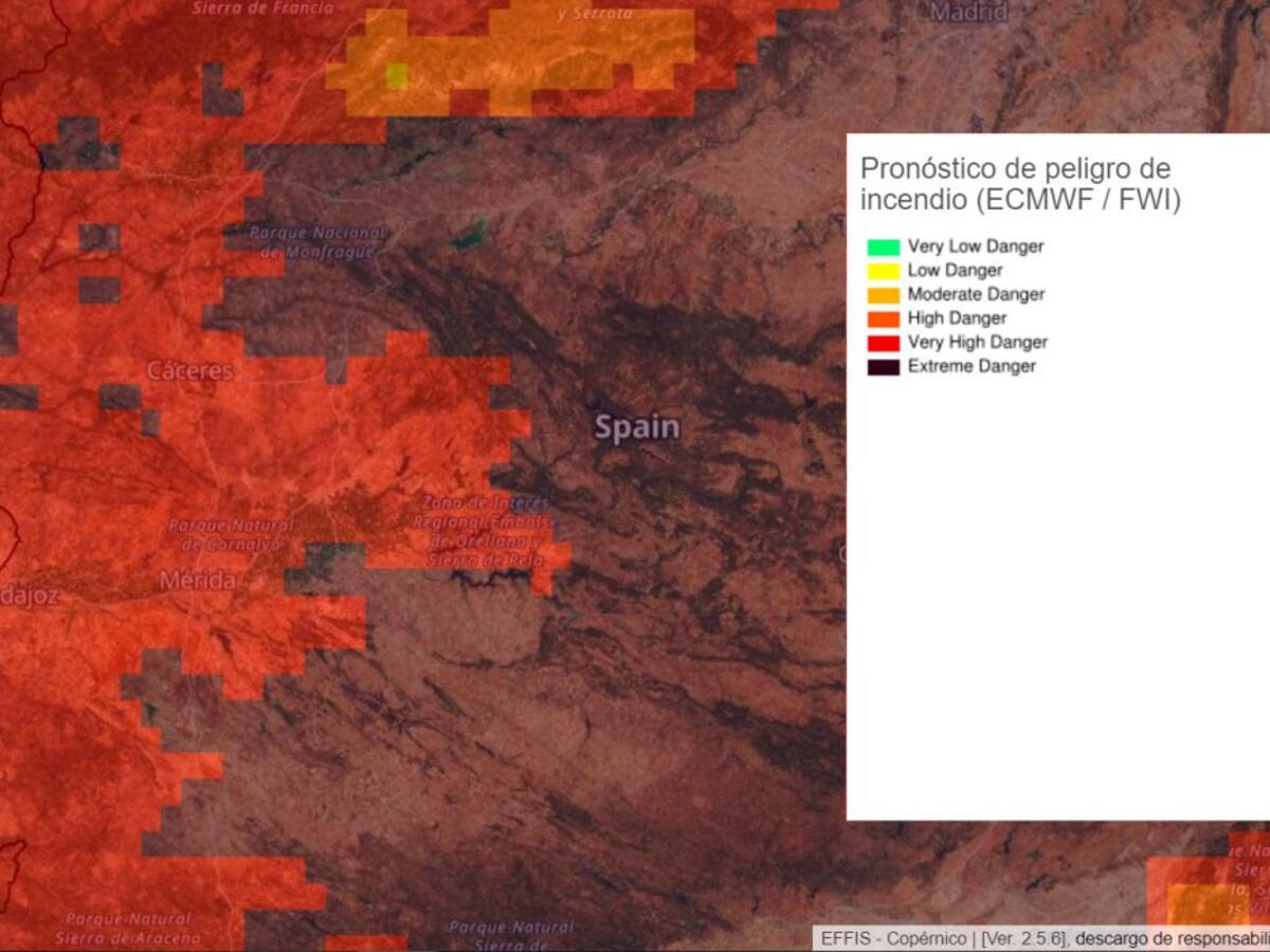 Peligro de incendio en Extremadura del 1 de julio de 2020
